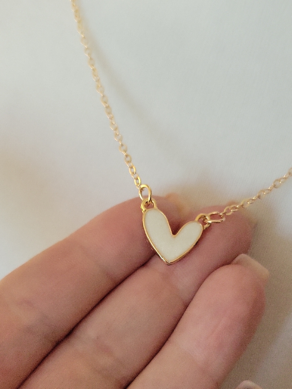 Gold Plated Heart Necklace with White Enamel Accent